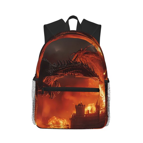Defioc Fiery Dragons Castle Attack Pattern Laptop Backpack for Men and Women,Casual Backpack Dayback Sports Bookbag for Travel Running Hiking