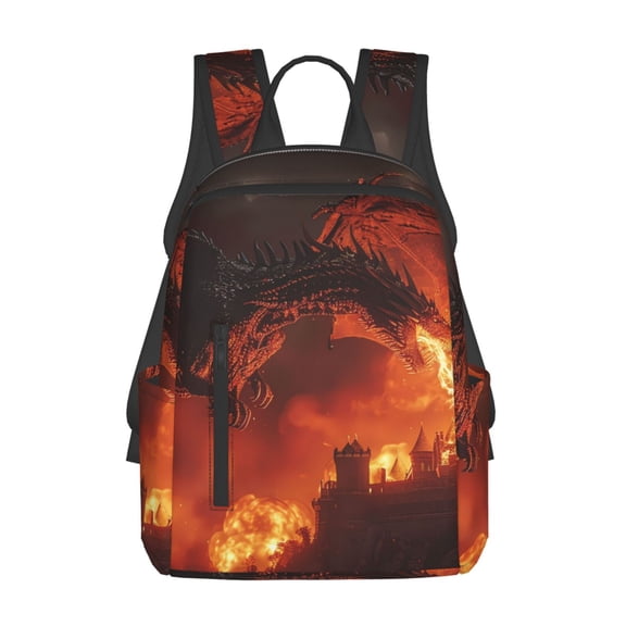 Defioc Fiery Dragons Castle Attack Pattern Travel Laptop Backpack,Lightweight Backpack Travel Hiking Daypack Backpack Work Bag for Men Women
