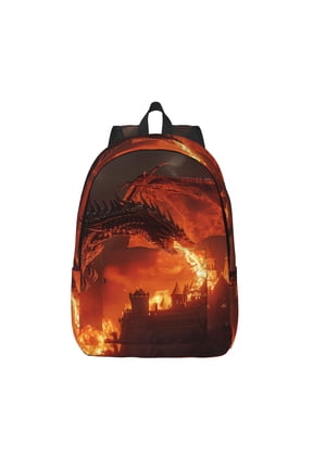 Fiery Dragons Castle Attack for Canvas Backpack,Travel Rucksack Unisex Knapsack Laptop Backpack for Work & College -Small