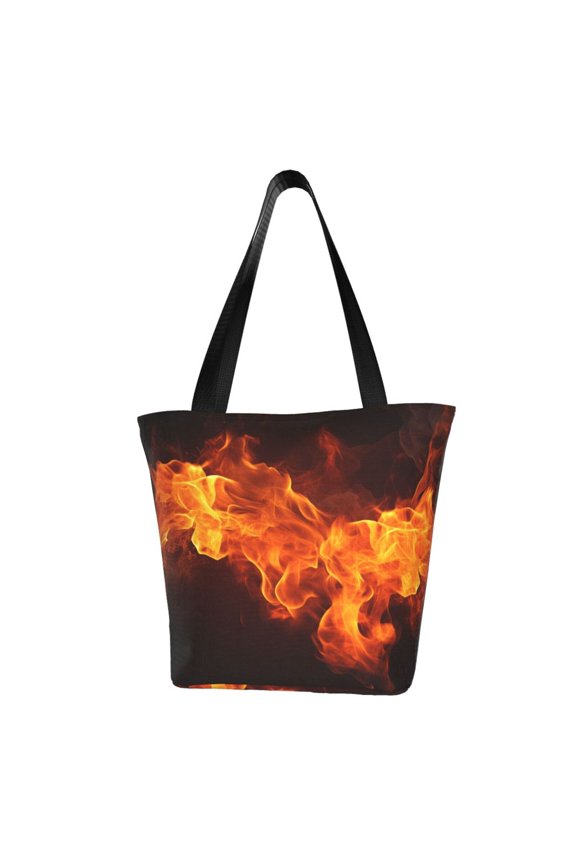 Fiery Orange Flames Energy Print Tote Bag for Women,Shoulder Bag with Zipper Casual Tote's Handbag Big Capacity Shoulder Bag with Inner Pocket Fit for Shopping,Office,Travel