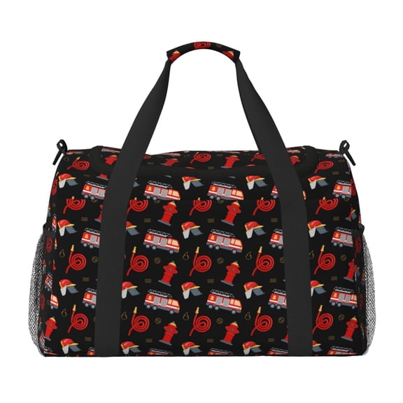 Defioc Fire Fighting Print Hand Travel Bag - Foldable Travel Duffel Bags for Men Women -Sport Gym Bag - Overnight Travel Duffel Bag - Adjustable Shoulder Strap