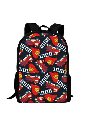 Fire Rescue With Red Helmet And Truck Pattern Carry on Backpack,16.5x12.5x5.5 Personal Item Bag Carry On Backpack Water Resistant Lightweight Daypack
