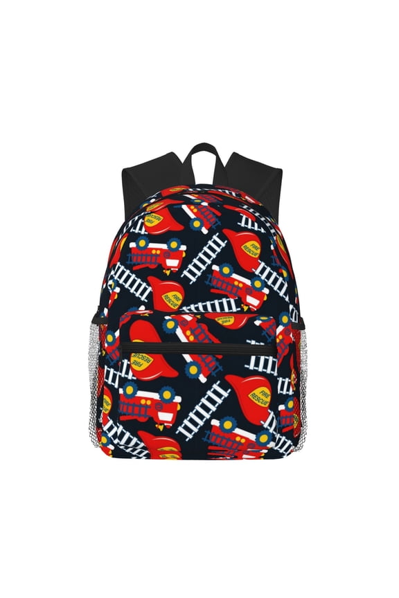 Fire Rescue With Red Helmet And Truck Pattern Laptop Backpack for Men and Women,Casual Backpack Dayback Sports Bookbag for Travel Running Hiking