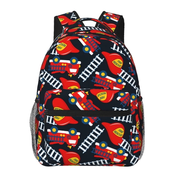 Defioc Fire Rescue With Red Helmet And Truck Pattern Laptop Backpack,Travel Backpack Outdoor Activities Bag Daypack for Travel Hiking Shopping Daily