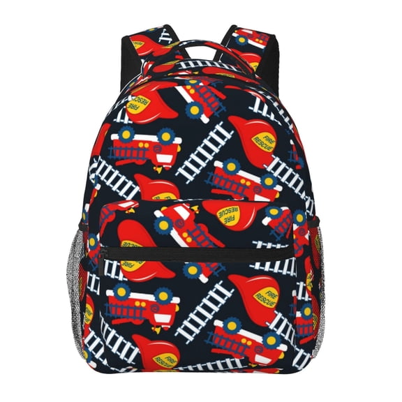 Defioc Fire Rescue With Red Helmet And Truck Pattern Laptop Backpack,Travel Backpack Outdoor Activities Bag Daypack for Travel Hiking Shopping Daily