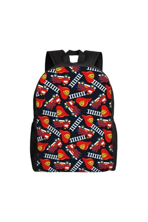 Fire Rescue With Red Helmet And Truck Print Backpack -Travel,or Work Bookbag Daypacks with 15-Inch Laptop Sleeve and Dual Water Bottle Pockets