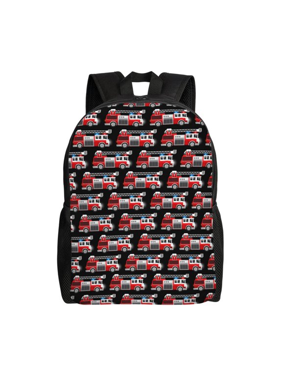Fire and Rescue Truck Print Backpack -Travel,or Work Bookbag Daypacks with 15-Inch Laptop Sleeve and Dual Water Bottle Pockets