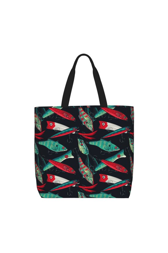 Fishing Lure Pattern Tote Bag for Women,Large Capacity Tote Bag with Zipper Casual Shoulder Handbags Shopping Bag