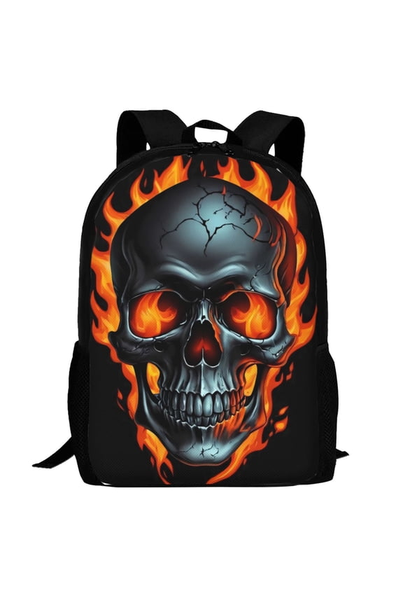 Flame Metal Skull Pattern Carry on Backpack,16.5x12.5x5.5 Personal Item Bag Carry On Backpack Water Resistant Lightweight Daypack