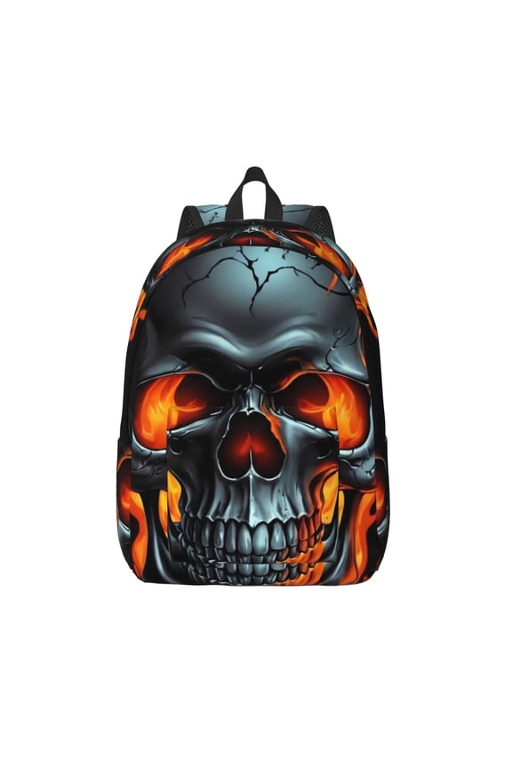 Flame Metal Skull for Canvas Backpack,Travel Rucksack Unisex Knapsack Laptop Backpack for Work & College -Medium