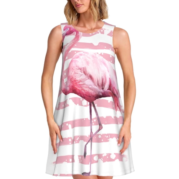 Defioc Flamingo Pattern Women's Summer Dresses 2025 Beach Casual Sleeveless Tank Loose Sundress Beach Vacation Clothes with Pocket -Small