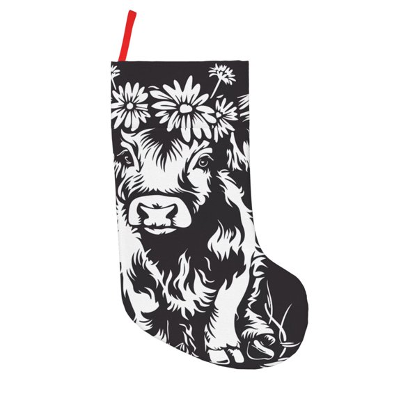 Defioc Floral Cow Silhouette for Christmas Stockings 18" Personalized Holiday Stocking for Family, Farmhouse Decor, Xmas Tree Decoration, 1 Pack