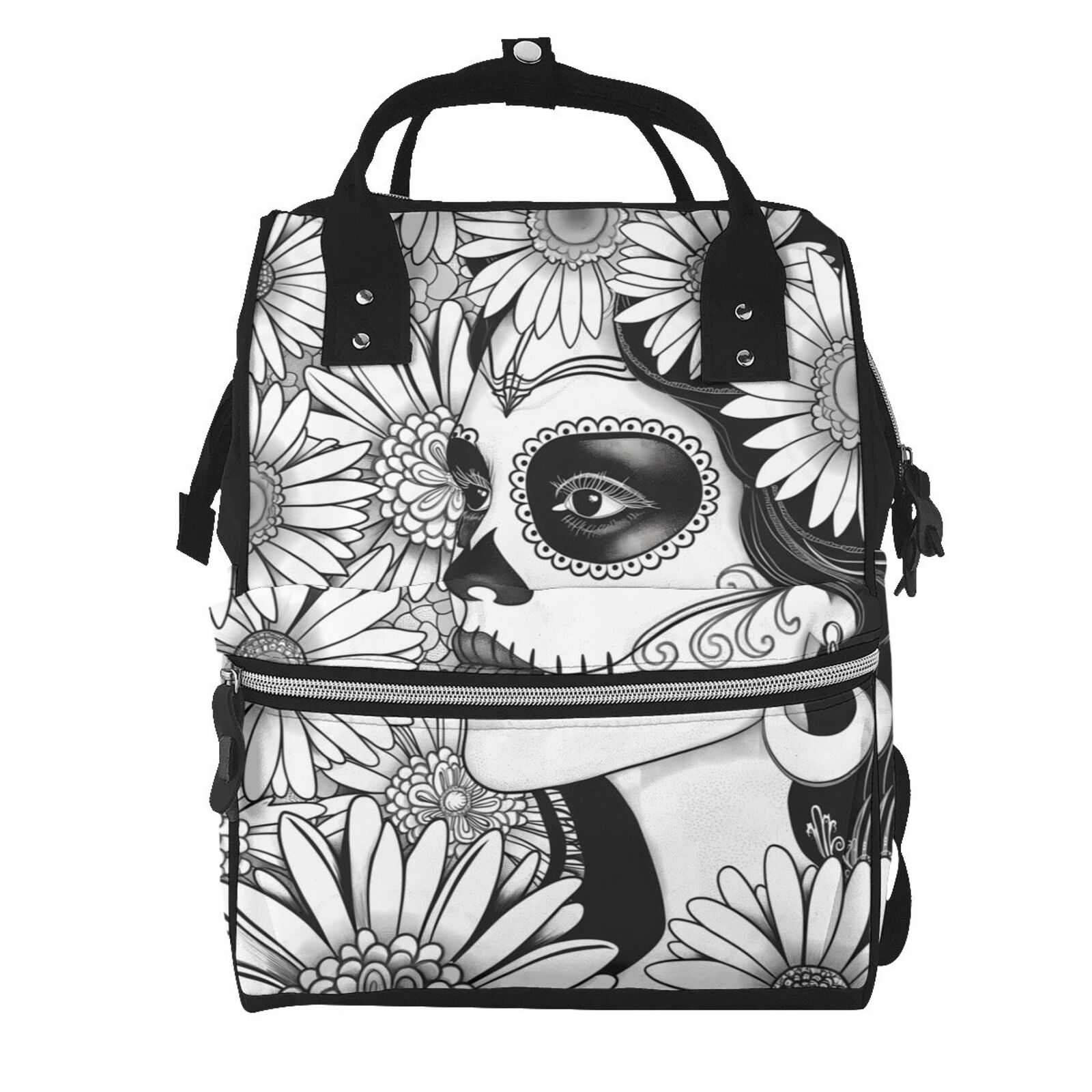Defioc Floral Sugar Skull Portrait for Baby Diaper Bag Backpack - Baby Bag for Boys & Girls - Diaper Backpack - Large Travel Diaper Bags- Baby Registry Search & Shower Gifts