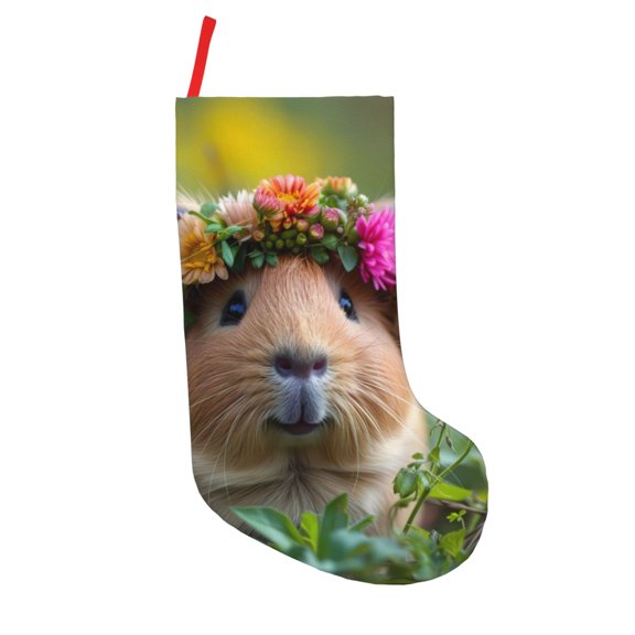 Defioc Flower Crown Guinea Pig for Christmas Stockings 18" Personalized Holiday Stocking for Family, Farmhouse Decor, Xmas Tree Decoration, 1 Pack
