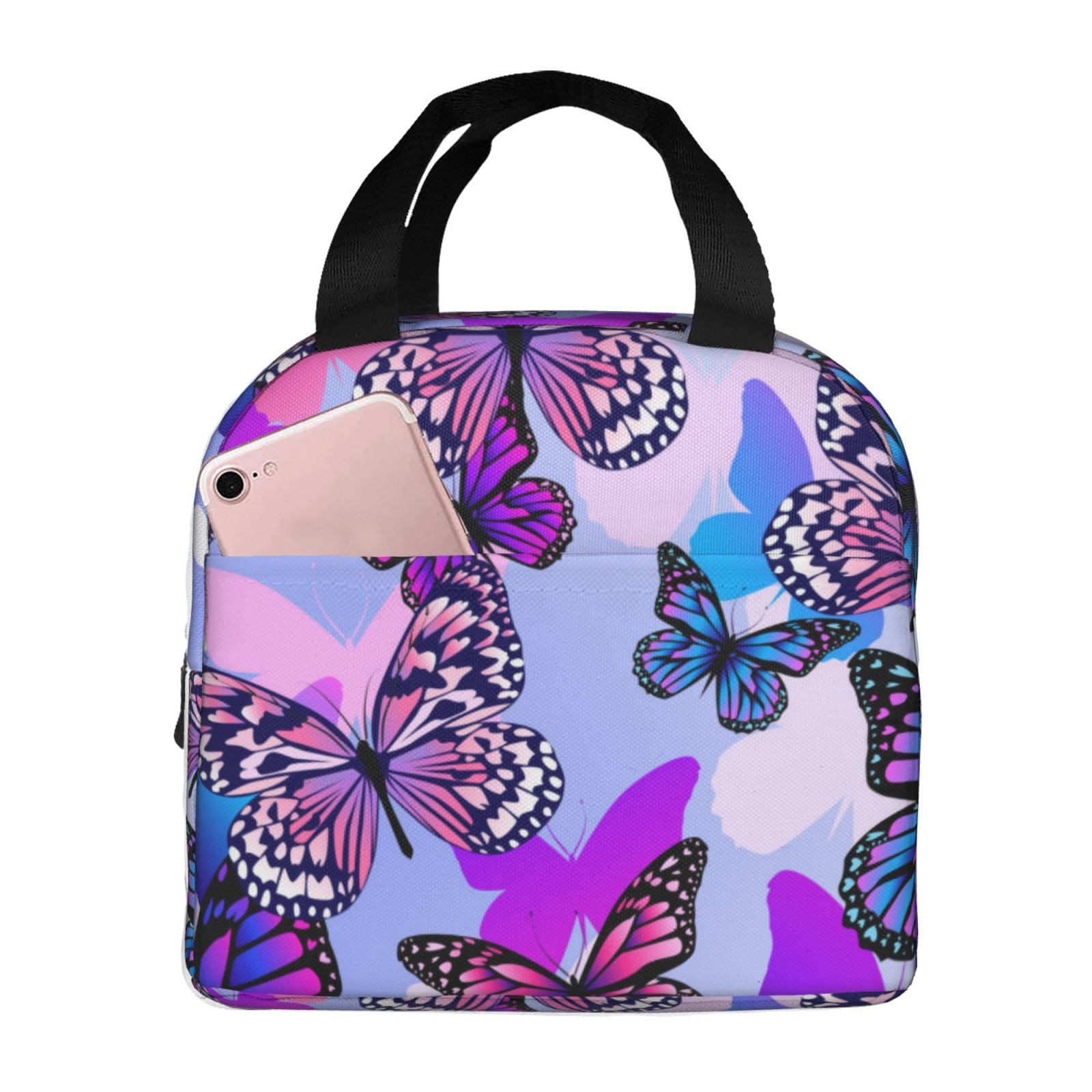 Defioc Flying Butterflies Print Lunch Box,Lunch Bag for Women Men Reusable Insulated Lunch Tote for Work/Office/Picnic/Travel