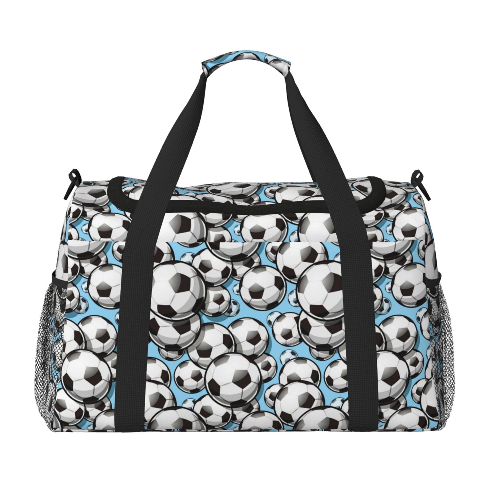Defioc Football Soccer Ball Print Hand Travel Bag - Foldable Travel Duffel Bags for Men Women -Sport Gym Bag - Overnight Travel Duffel Bag - Adjustable Shoulder Strap