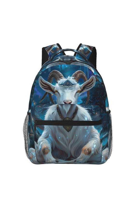 Forest Meditating Goat Pattern Laptop Backpack,Travel Backpack Outdoor Activities Bag Daypack for Travel Hiking Shopping Daily