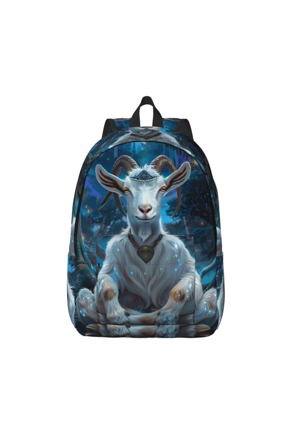 Forest Meditating Goat for Canvas Backpack,Travel Rucksack Unisex Knapsack Laptop Backpack for Work & College -Small