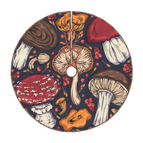 Defioc Forest Wild Mushroom for Christmas Tree Skirt Snowman Xmas Tree Skirt Farmhouse Christmas Decorations Tree Mat for Holiday Party Decor-36"