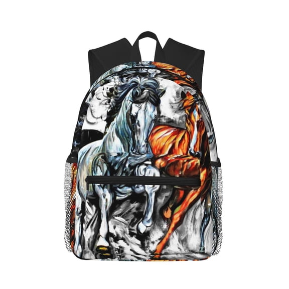 Defioc Four Running Horses Pattern Laptop Backpack for Men and Women,Casual Backpack Dayback Sports Bookbag for Travel Running Hiking