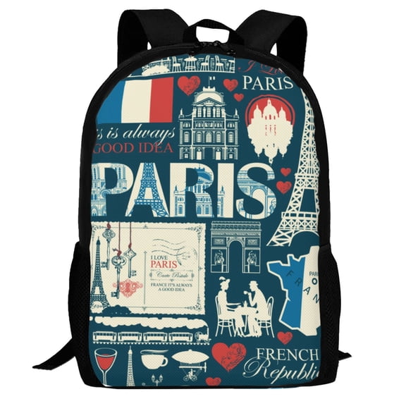 Defioc France and Paris Pattern Carry on Backpack,16.5x12.5x5.5 Personal Item Bag Carry On Backpack Water Resistant Lightweight Daypack