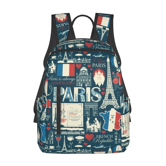 Defioc France and Paris Pattern Travel Laptop Backpack,Lightweight Backpack Travel Hiking Daypack Backpack Work Bag for Men Women