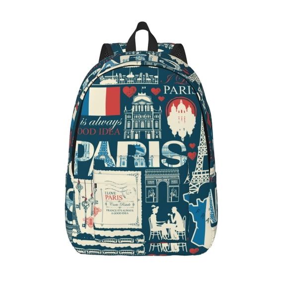 Defioc France and Paris for Canvas Backpack,Travel Rucksack Unisex Knapsack Laptop Backpack for Work & College -Medium