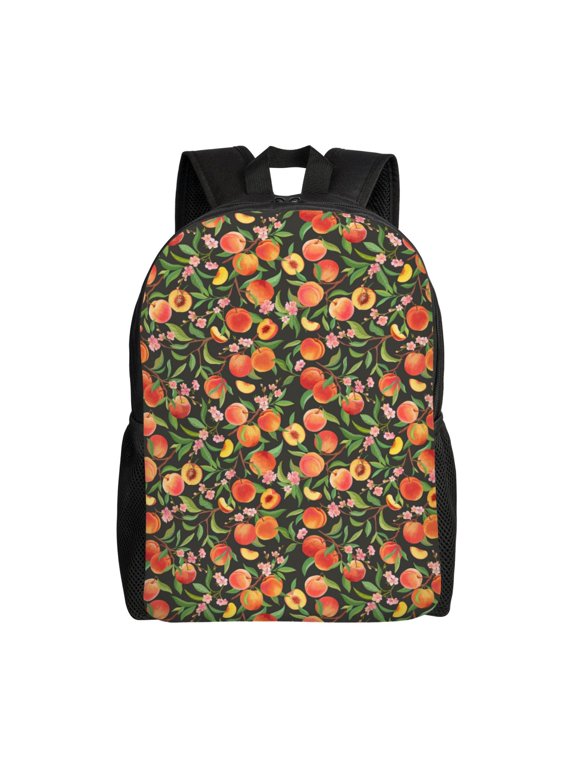 Fruits Peach Print Backpack -Travel,or Work Bookbag Daypacks with 15-Inch Laptop Sleeve and Dual Water Bottle Pockets