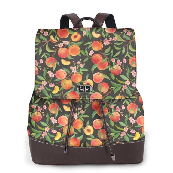 Defioc Fruits Peach Print PU Leather Backpack,Backpack Purse for Women Fashion Multipurpose Design Handbag Ladies Bags Travel Backpack