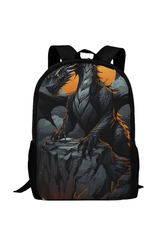 Full Moon Black Dragon Pattern Carry on Backpack,16.5x12.5x5.5 Personal Item Bag Carry On Backpack Water Resistant Lightweight Daypack