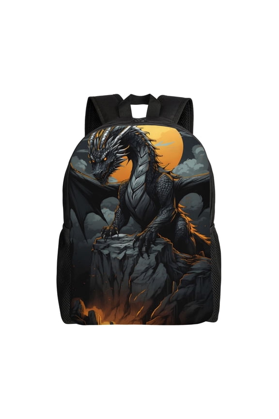 Full Moon Black Dragon Print Backpack -Travel,or Work Bookbag Daypacks with 15-Inch Laptop Sleeve and Dual Water Bottle Pockets