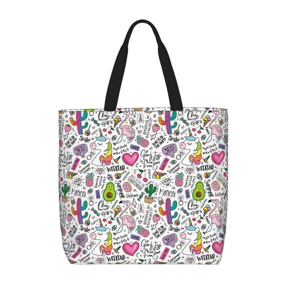 Defioc Fun Animal with Unicorn Pattern Tote Bag for Women,Large Capacity Tote Bag with Zipper Casual Shoulder Handbags Shopping Bag