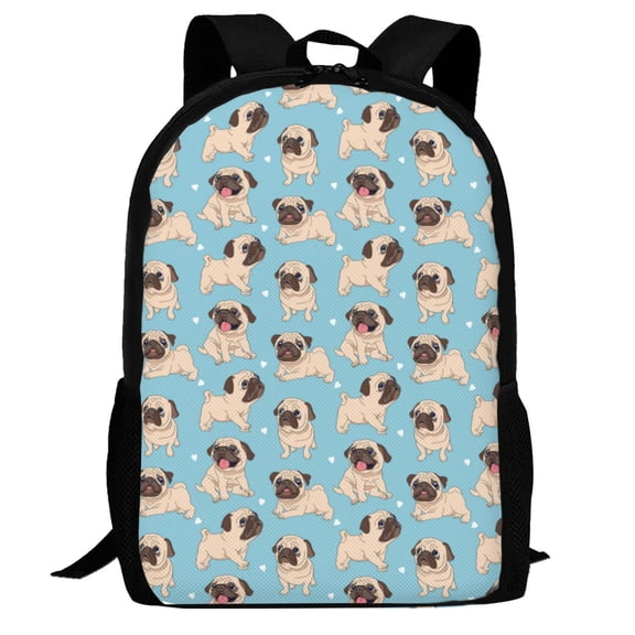 Defioc Funny Cartoon Pugs Pattern Carry on Backpack,16.5x12.5x5.5 Personal Item Bag Carry On Backpack Water Resistant Lightweight Daypack