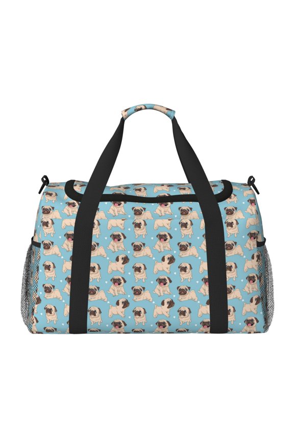 Funny Cartoon Pugs Print Hand Travel Bag - Foldable Travel Duffel Bags for Men Women -Sport Gym Bag - Overnight Travel Duffel Bag - Adjustable Shoulder Strap