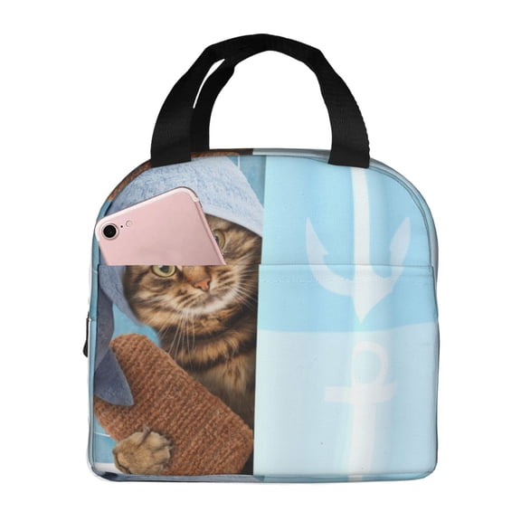 Defioc Funny Cat Taking a Bath Print Lunch Box,Lunch Bag for Women Men Reusable Insulated Lunch Tote for Work/Office/Picnic/Travel