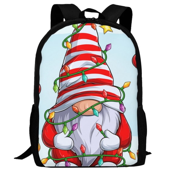 Defioc Funny Christmas Gnome Pattern Carry on Backpack,16.5x12.5x5.5 Personal Item Bag Carry On Backpack Water Resistant Lightweight Daypack