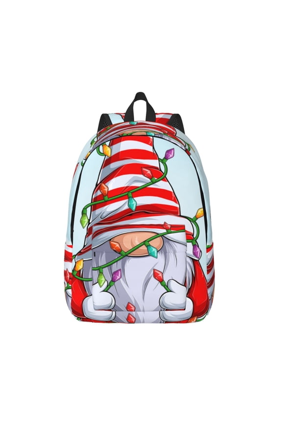 Funny Christmas Gnome for Canvas Backpack,Travel Rucksack Unisex Knapsack Laptop Backpack for Work & College -Medium