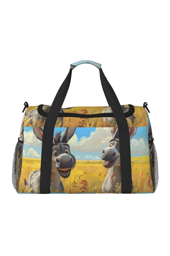 Funny Countryside Donkey Print Hand Travel Bag - Foldable Travel Duffel Bags for Men Women -Sport Gym Bag - Overnight Travel Duffel Bag - Adjustable Shoulder Strap