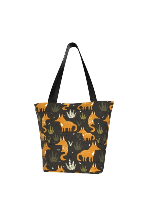 Funny Fox by the Field Print Tote Bag for Women,Shoulder Bag with Zipper Casual Tote's Handbag Big Capacity Shoulder Bag with Inner Pocket Fit for Shopping,Office,Travel