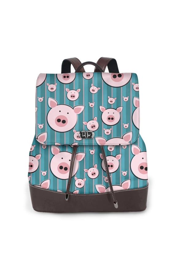 Funny Pig Faces Print PU Leather Backpack,Backpack Purse for Women Fashion Multipurpose Design Handbag Ladies Bags Travel Backpack