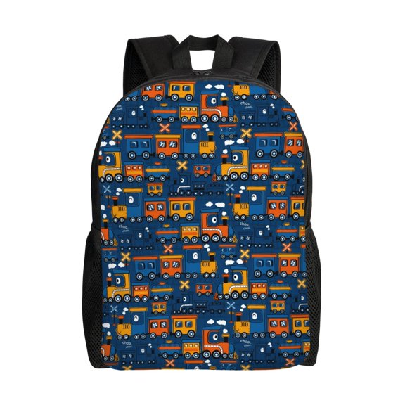 Defioc Funny Steam Train Print Backpack -Travel,or Work Bookbag Daypacks with 15-Inch Laptop Sleeve and Dual Water Bottle Pockets