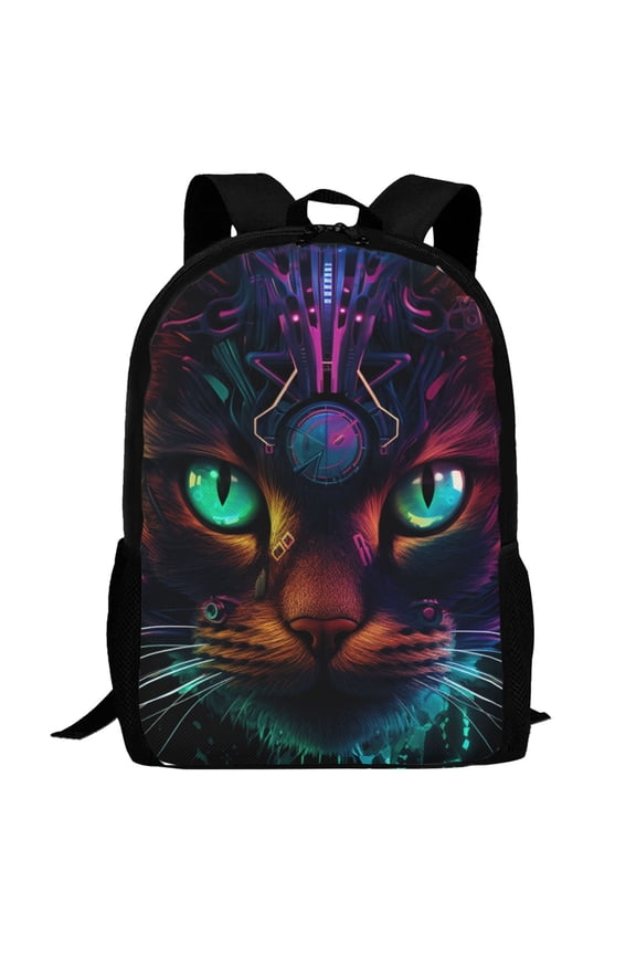 Futuristic Cat Warrior Pattern Carry on Backpack,16.5x12.5x5.5 Personal Item Bag Carry On Backpack Water Resistant Lightweight Daypack