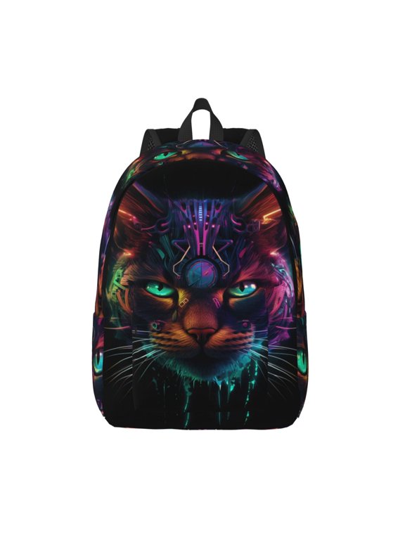 Futuristic Cat Warrior for Canvas Backpack,Travel Rucksack Unisex Knapsack Laptop Backpack for Work & College -Medium