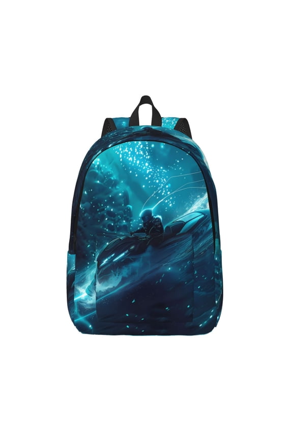 Futuristic Jet Ski Adventure for Canvas Backpack,Travel Rucksack Unisex Knapsack Laptop Backpack for Work & College -Medium