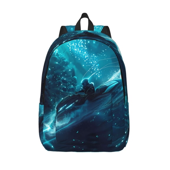 Defioc Futuristic Jet Ski Adventure for Canvas Backpack,Travel Rucksack Unisex Knapsack Laptop Backpack for Work & College -Small