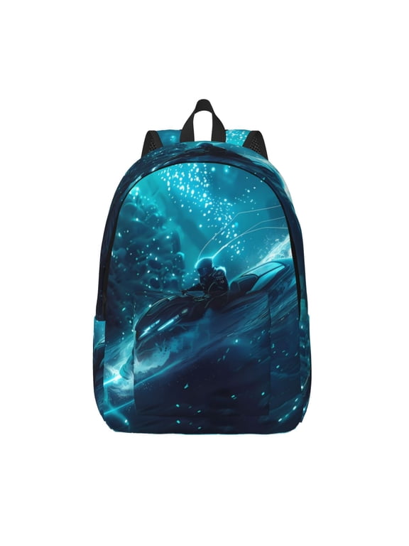 Futuristic Jet Ski Adventure for Canvas Backpack,Travel Rucksack Unisex Knapsack Laptop Backpack for Work & College -Small