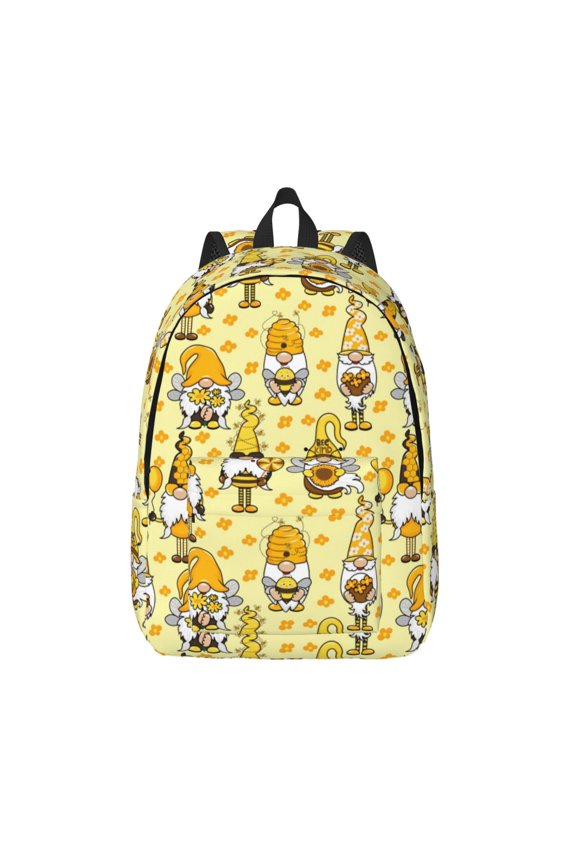 Garden Honeybee Gnomes for Canvas Backpack,Travel Rucksack Unisex Knapsack Laptop Backpack for Work & College -Small