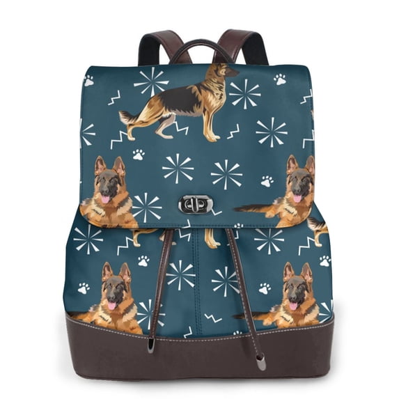 Defioc German Shepherd Dog Print PU Leather Backpack,Backpack Purse for Women Fashion Multipurpose Design Handbag Ladies Bags Travel Backpack