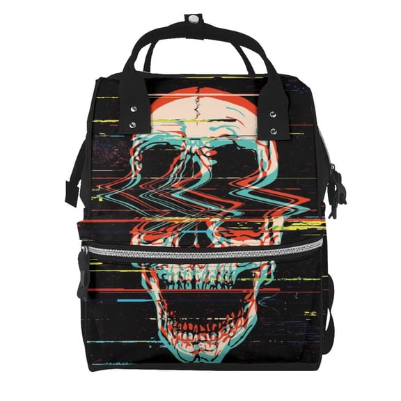 Defioc Glitch Screaming Skull for Baby Diaper Bag Backpack - Baby Bag for Boys & Girls - Diaper Backpack - Large Travel Diaper Bags- Baby Registry Search & Shower Gifts