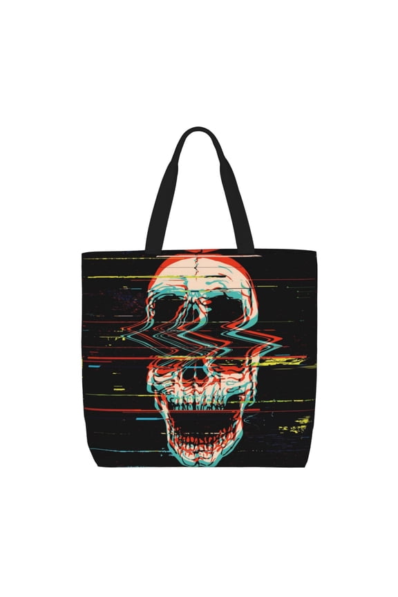 Glitch Screaming Skull Pattern Tote Bag for Women,Large Capacity Tote Bag with Zipper Casual Shoulder Handbags Shopping Bag